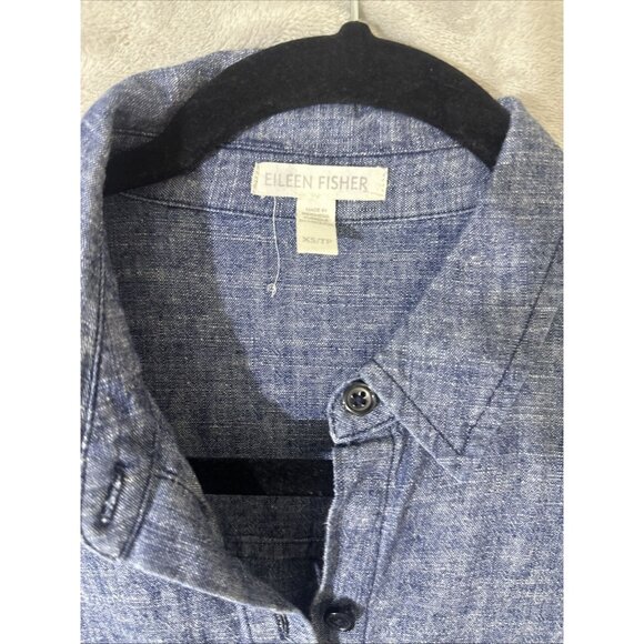 Eileen Fisher Women’s XS Blue Organic Cotton Button Front Shirt Top - Picture 3 of 9